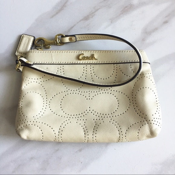 Coach Handbags - COACH perforated Leather Wristlet with Signature C